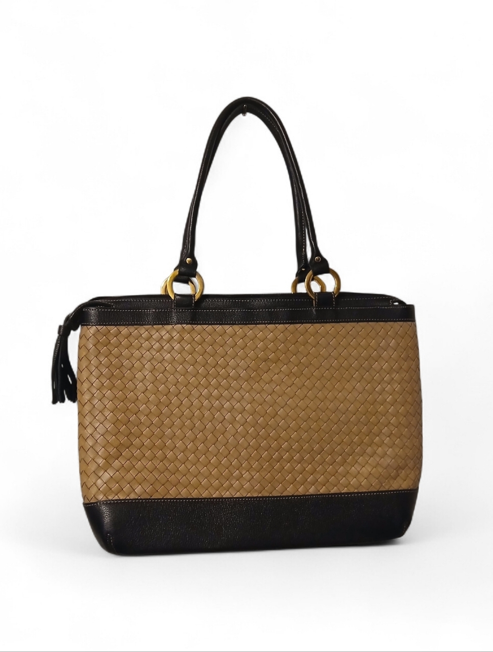 Woven faux leather laptop tote